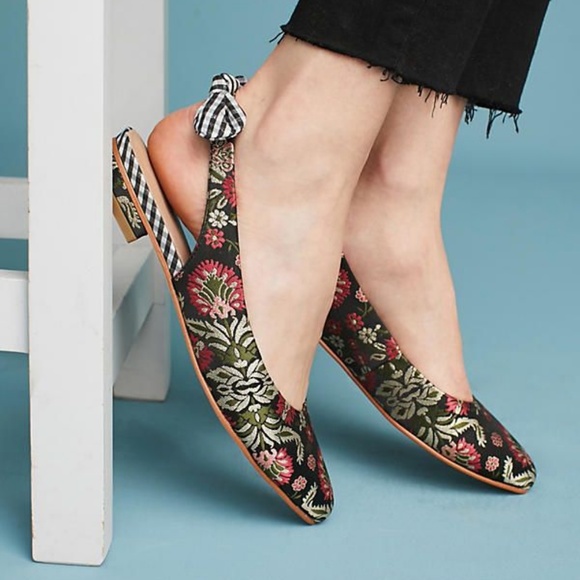 Anthropologie Shoes - Anthropologie Bow-tied Slingback Flats Floral